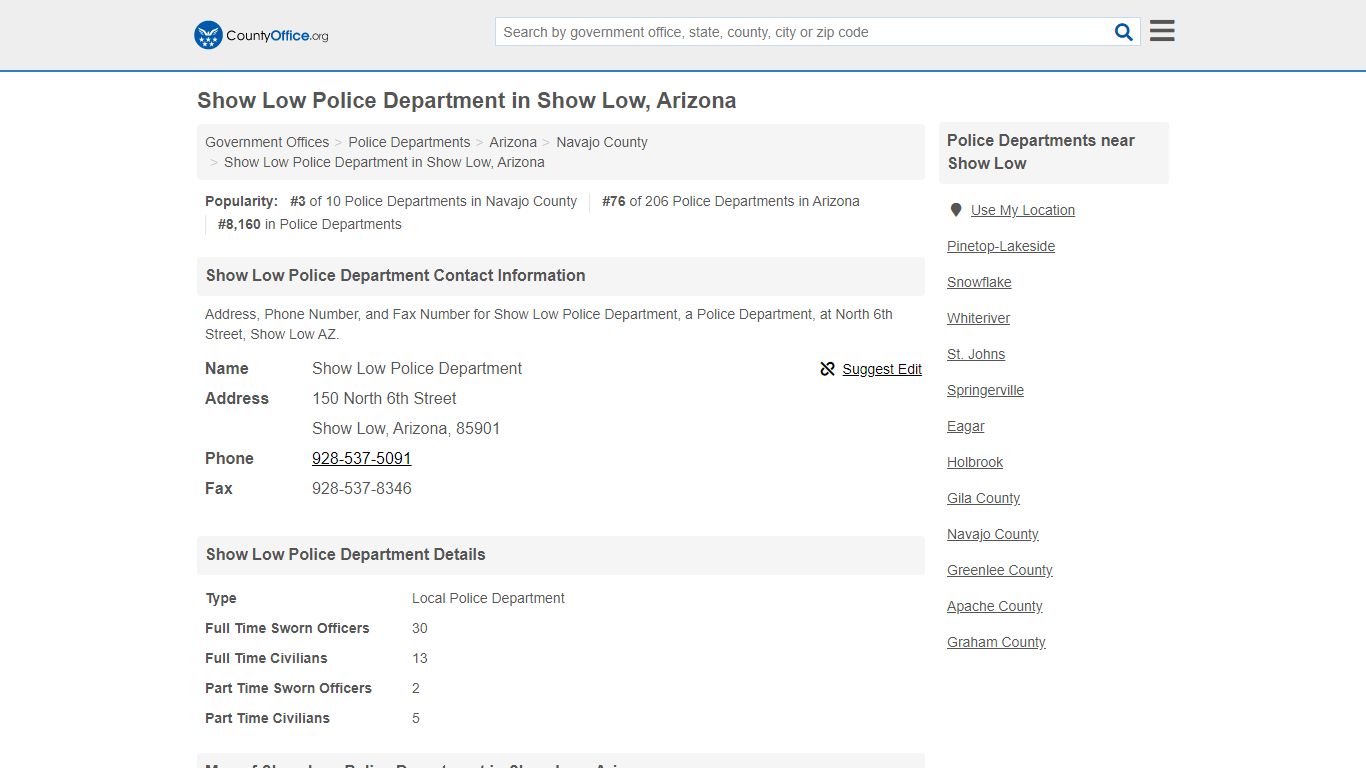 Show Low Police Department in Show Low, Arizona - County Office