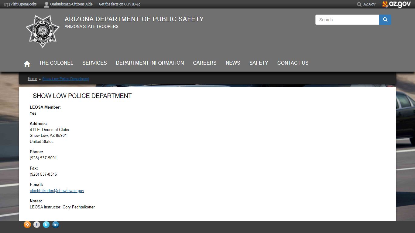 Show Low Police Department | Arizona Department of Public Safety